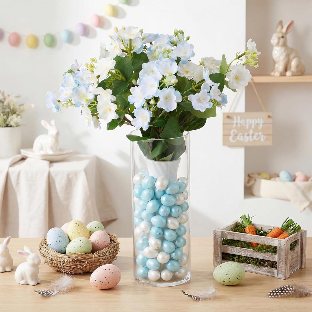 56 Pcs Easter Centerpieces for Tables Easter Vase Filler Floral Picks with Pearlescent Eggs Colorful Flower Arrangements for Home Table Centerpieces Vase Spring Decor(Blue and White)