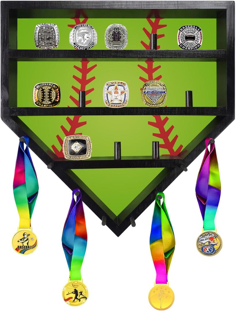 Championship Ring Display Case Baseball Softball Ring Holder (Dark Brown)