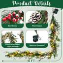 VIHOSE 6 FT Christmas Garland with Lights, Pre-Lit Artificial Christmas Garland, Flocked Surface with Red Berries Pine Cones for Mantels Stairs Railing Home Xmas Indoor Outdoor Decoration