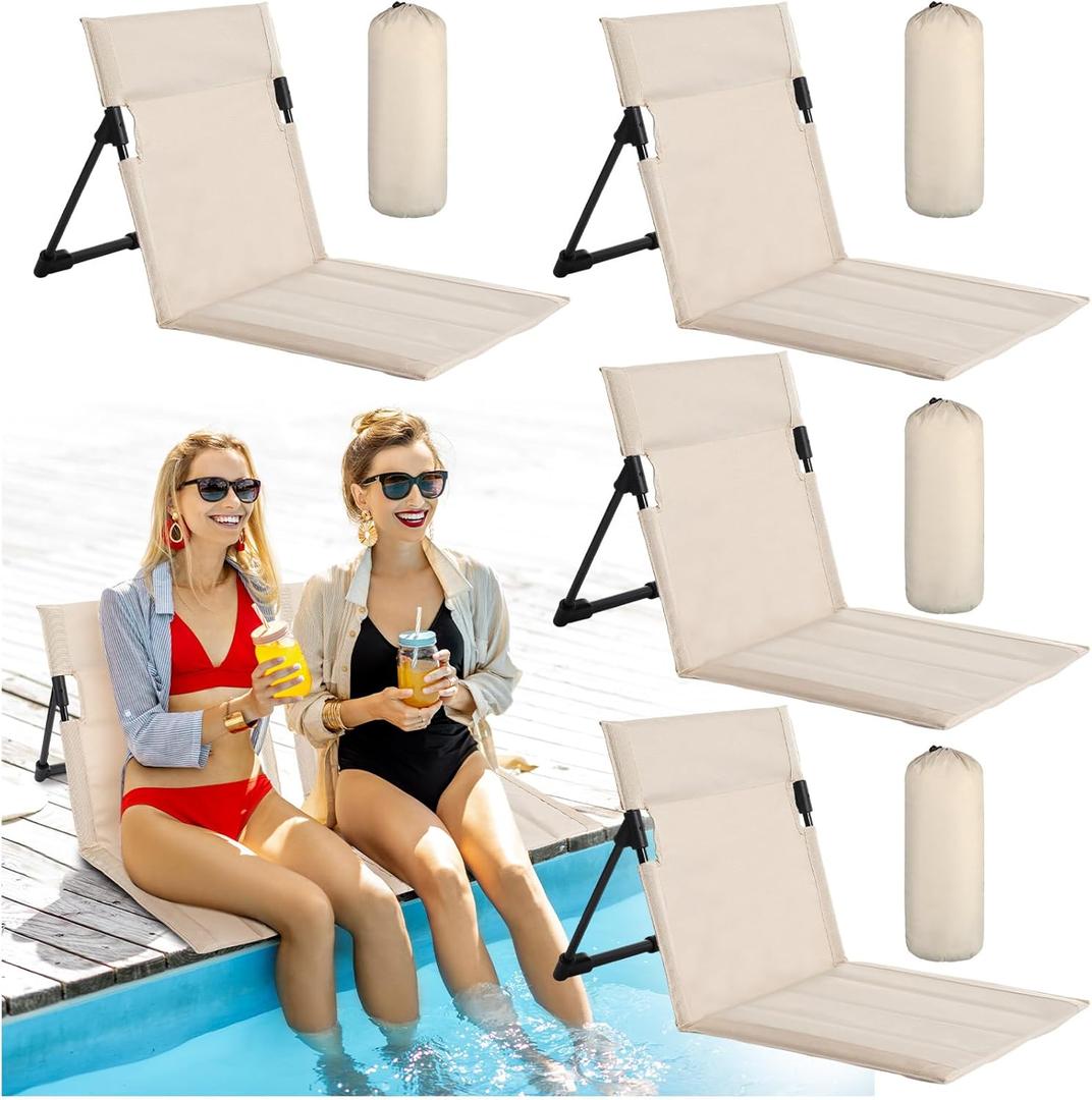 Karenhi 4 Pcs Foldable Poolside Chairs Portable Beach Chair Folding Seat for Edge of Pool Provide Back Support with Carry Bag for Adults Traveling Camping Picnic Lawn