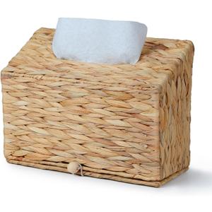 Water Hyacinth Hand Towel Box Cover Compatible with Disposable Paper Hand Towels, Wicker Paper Towel Holders, Hand Towel Holder for Bathroom, Car, Tabletop, by YANGQIHOME