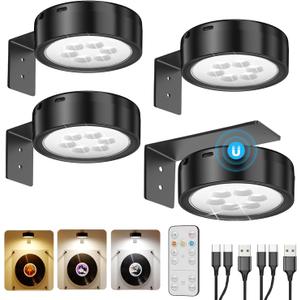 Wireless Rechargeable Picture Lights for Wall, 2600mah Battery Operated Art Lights for Paintings Cordless Light Over Picture Frame LED Gallery Wall Light Remote RGB Puck Light for Poster Photo Display