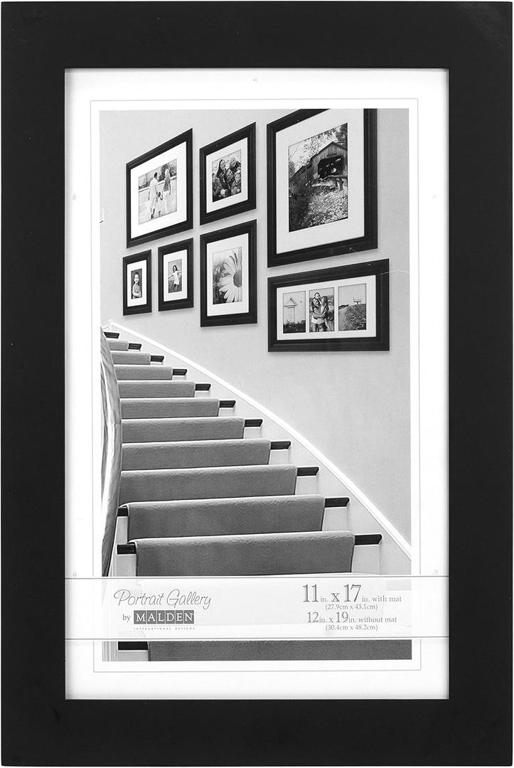 Malden International Designs Black Manhattan 12x19 Matted to 11x17 Wall Picture Frame