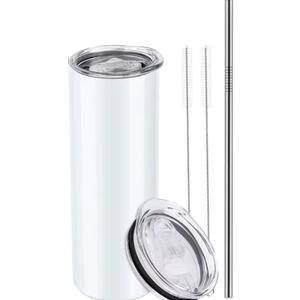 Stainless Steel Skinny Tumbler, 20 oz Vacuum Insulated Tumbler with Lid and Straw, Double Wall Coffee Cup, Travel Mug for Cold Hot Drinks, White 1 Pack