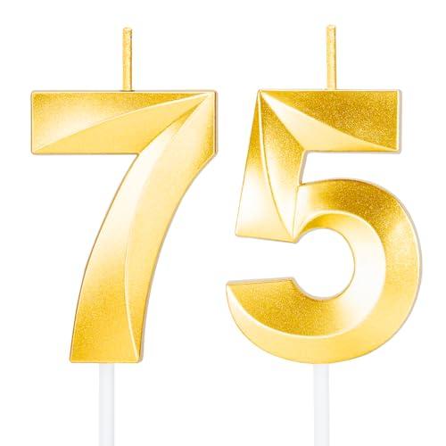 75th Birthday Candles for Cake,Gold Number Candles for Happy Birthday Cake Toppers,Birthday Decorations for Men Women Party Anniversary Wedding