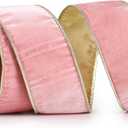 Pink Velvet Ribbon Wired 2.5" x 10 Yards Pink Christmas Wired with Gold Backside, Christmas Tree Ribbon for Wreaths, Bows, Crafts, Home Decor, Gift Wrapping