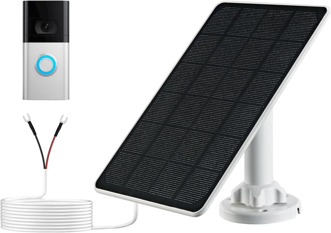 Solar Panel Charger Compatible with Ring Video Doorbell 3/3+/4, Battery Video Doorbell Plus, 13.1ft Waterproof Charging Cable, 5W Solar Panel, Adjustable Mount