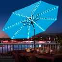 Sundale Outdoor Solar 104 LED 11 ft Patio Umbrella with Sand Bag Umbrella Base, Outdoor Umbrella with Tilt and Crank, Sky Blue