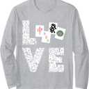 Mahjong Love Playing Chinese Game Mah Jongg Player Long Sleeve T-Shirt, Heather Grey, S