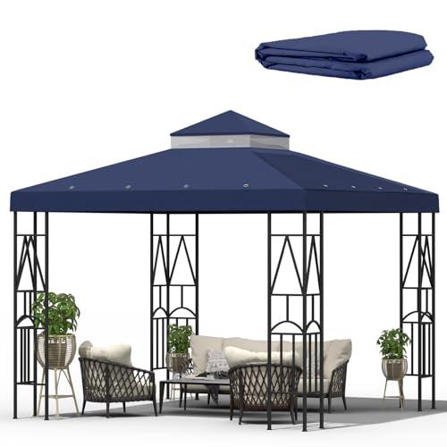 Morikoro 10x10 Canopy Replacement Top Double Tiered Gazebo Cover for Yard, Patio & Garden Durable Sunshade Replacement (Navy Blue)