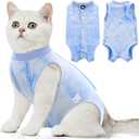 SAWMONG Cat Surgery Recovery Suit,Breathable Cat Onesie After Surgery Spay Surgical,E-Collar Alternative Non-Lick Pet Body Suit Blue M