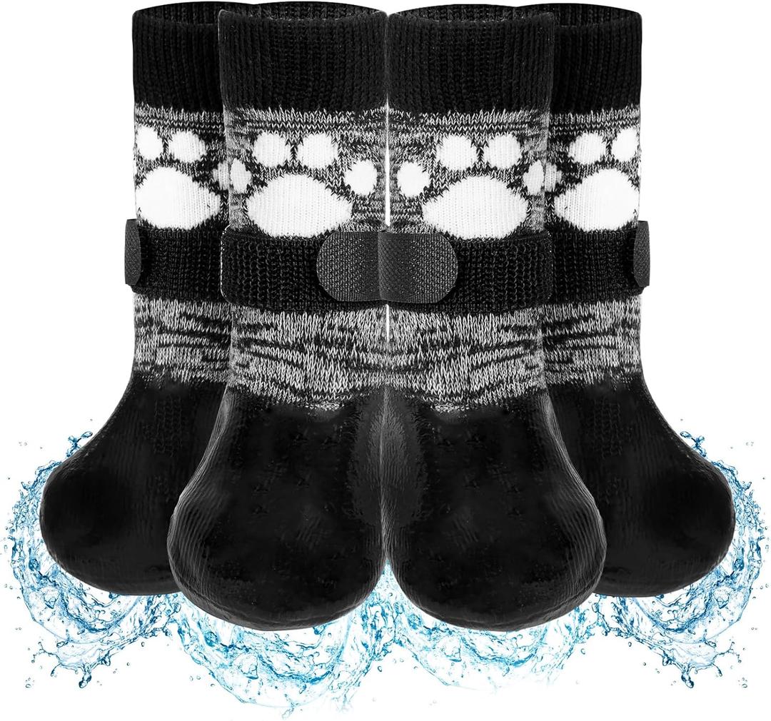SCENEREAL Anti Slip Dog Boots & Shoes for Hot/Cold Pavement to Prevent Licking, Waterproof Dog Socks Paw Protectors for Small Medium Large Dogs, Traction Control on Hardwood Floor for Senior Dog, XL (XL(Pack of 6), Black Footprints)