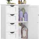VASAGLE Storage Cabinet with Drawers, Freestanding Floor Cabinet with Door, 13.8 x 25.6 x 35.4 Inches, Adjustable Shelf, for Bathroom, Living Room, Kitchen, Cloud White ULHC042WH01S