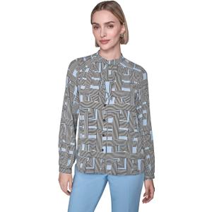 Karl Lagerfeld Women's Long Sleeve Soft Suiting Blouse (Glacier Blue Multi)