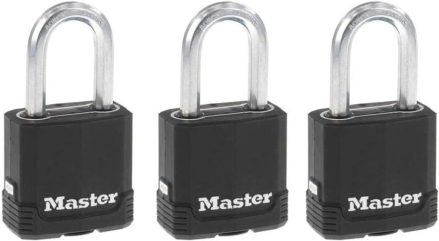 Master Lock Black Magnum Keyed-Alike Padlocks with All-Weather Cover, Outdoor Lock for Fence or Gate with a 1-7/8 Inch Lock Body and 1-1/2 Inch Shackle, 3-Pack