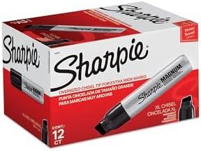 Sharpie Magnum Permanent Markers, Oversized Chisel Tip, Black, 12 Count - Office, Home, Teacher Supplies, Great for Poster Boards