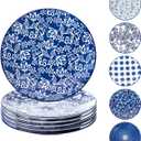 Ceramic Salad Plates Set - 8.5 Inch Kitchen Small Round Dinner - Scratch Resistant Porcelain Microwave Oven Dishwasher Safe - Dishes for Sandwich Dessert Appetizer - Set of 6 - Vintage Blue