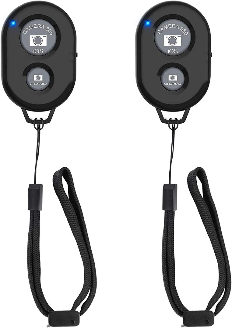 Wireless Camera Remote Shutter for Smartphones (2 Pack), zttopo Wireless Phone Camera Remote Control Compatible with iPhone/Android Cell Phone - Create Amazing Photos and Selfies, Wrist Strap Included (Black+Black)