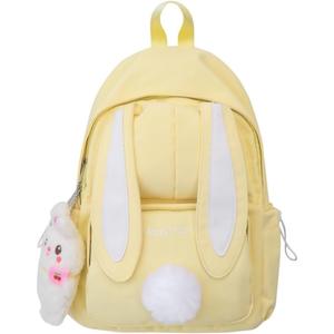 Kawaii Bunny Ear Backpack for Girls Teen Women School Daypack for Travel Bookbag with Cute Pendant (Yellow)