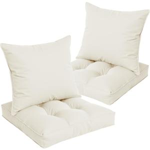 Waterproof Outdoor Chair Cushions Set of 2, Patio Cushions for Outdoor Furniture Water-Resistant & Fade-Resistant, Deep Seat & Back Cushion for Chair Sofa, 22x22 Inch (Cream)