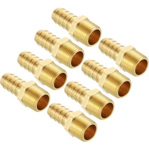 Pack of 8 Brass Hose Barb Fittings Adapter Connector 1/2" Hose Barb to 3/8" NPT Male Fittings for Home Machines, Massage Bathtubs, and Irrigation Systems