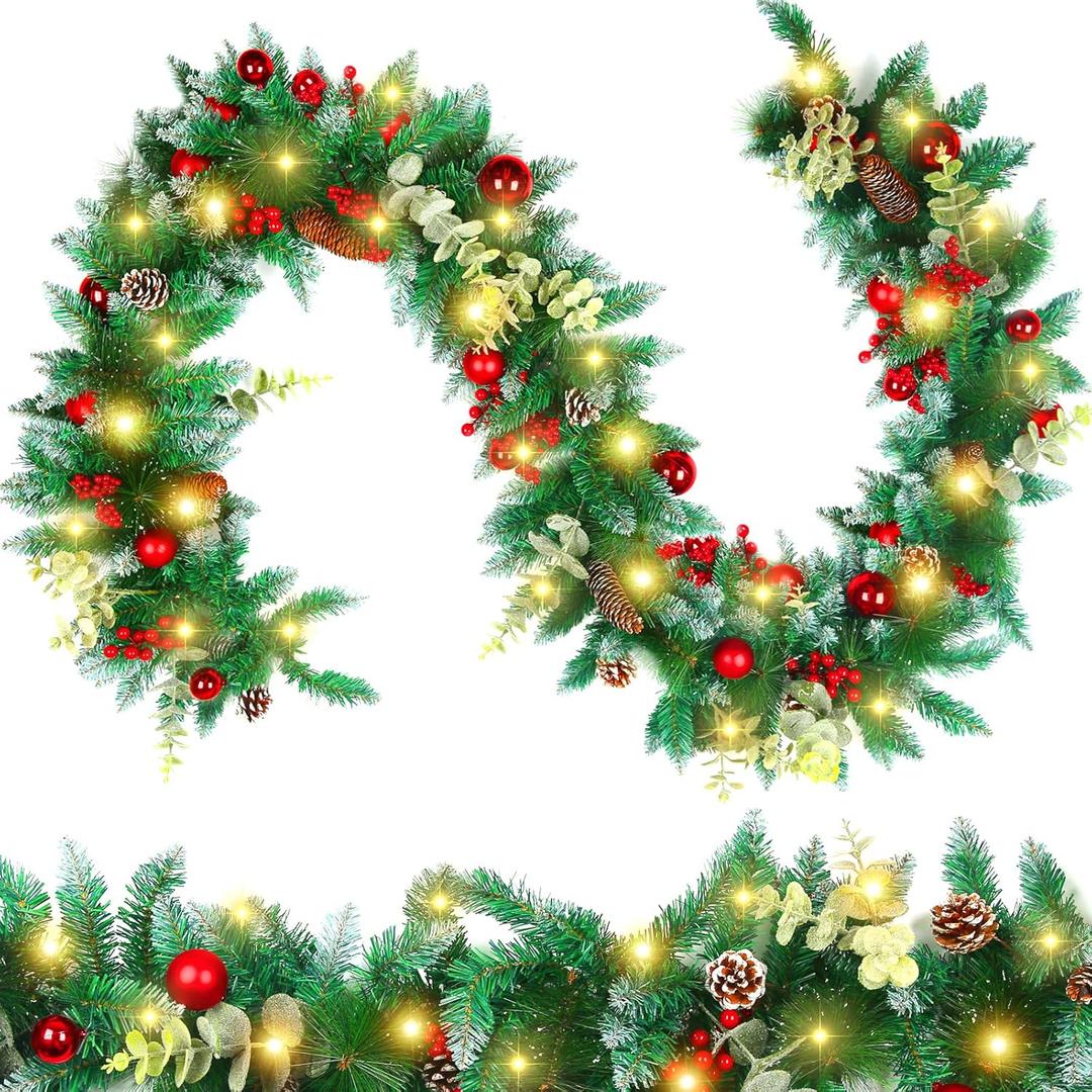 Garland Christmas Decorations, 9ft Christmas Garland with Pine for Mantle Table Stair Cedar Garland Christmas Decorations Indoor Outdoor Xmas Party Home Decor