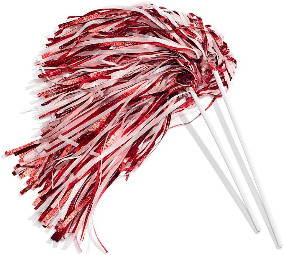 Anderson's Metallic Red and White Foil Textured School Spirit Shakers, Cheerleader Pom Poms, Football Basketball Homecoming, Squad, Team, Party, Dance, Club, Performance, Fan Celebration Pack of 10