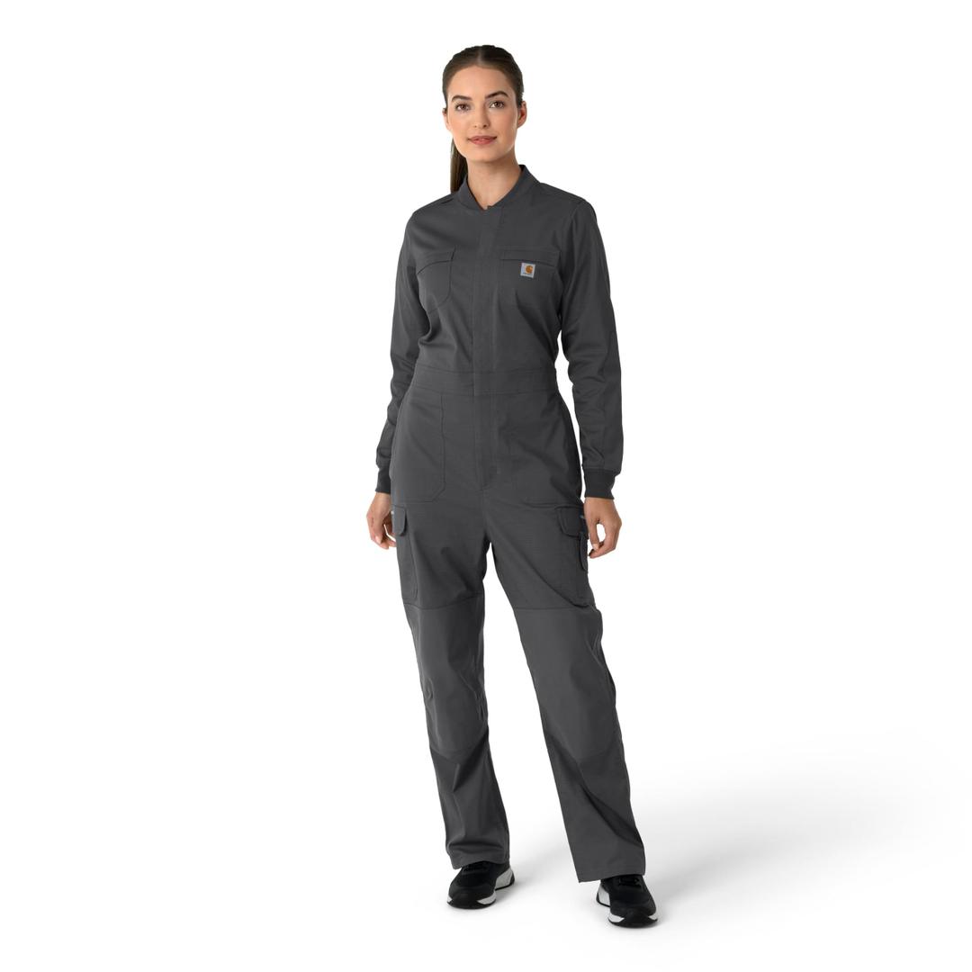 Carhartt Women's Women's Ripstop Coverall 11-Pocket Straight Leg Coverall, Rugged Flex Stretch Technology, Tailored, Pewter, L