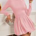 Wenrine Women Long Sleeve Bubble Mini Dress Bodycon Mock Neck Casual 2025 Cocktail Club Party Dresses (Pink)