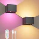 iMaihom Motion Sensor Wall Light with Remote, 5000mAh Rechargeable Wall Sconces, Up Down Wireless Indoor Lights, 12 RGB Colors with Warm Glow & Cool White, Dimmable for Hallway Bedroom Stairs, 2 Pack