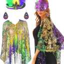 QLINLEAF Mardi Gras Shawl Scarf Sequin Mardi Gras Outfit for Women with Headband and Earrings Canival Party Favor