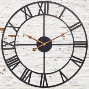 16 Inch Large Outdoor Wall Clock, Black Metal Modern Minimalist Battery Operated Silent Clock for Patio, Pool, Garden, Living Room, Kitchen, Office, Bedroom Decor with Easy to Read Numbers