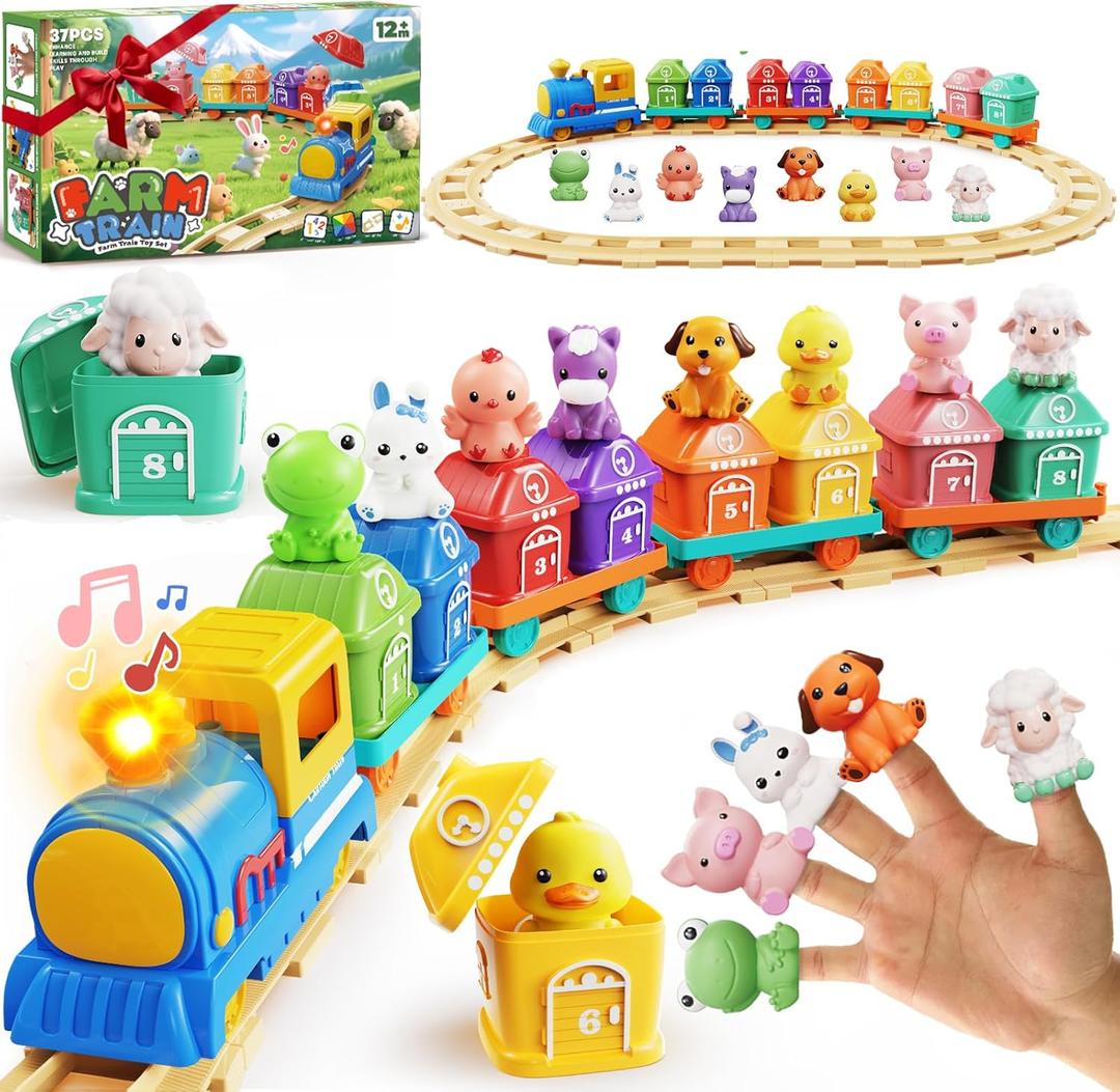 Toddler Boy Girl Toys 1-2-3, Train Set for Toddlers 2-4 with Music & Light, Toys for 1 2 3 Year Old Boy Girl, Counting Matching Sorting Montessori Learning Toy, 1 2 3 Year Old Boy Girl Birthday Gifts (Blue)