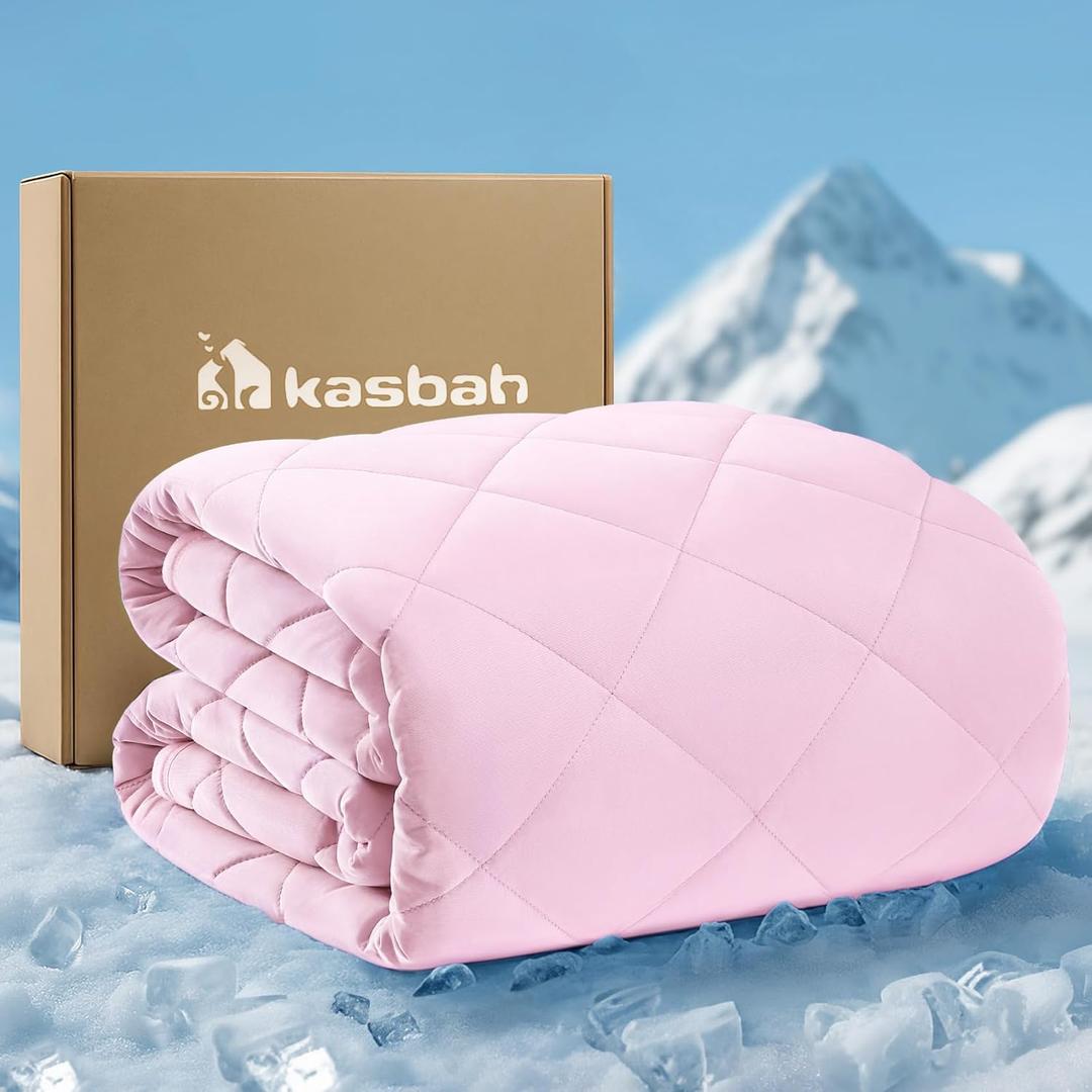 KASBAH Dog Cooling Blanket & Mat, Waterproof Pet Blankets for Couch, Bed and Car Seat, Washable Reversible Dog Blanket Throw (Cool & Warm), Q-MAX >0.5, 40 x 56 Inch (Pink)