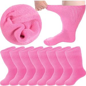 Geyoga 4 Pairs Extra Wide Seamless Socks Winter Warm Non Binding Loose Calf Socks Women Men Swollen Feet Edema Ankles, 9-13 (Pink)