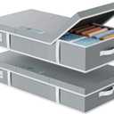 Yecaye 2 Pack Under Bed Storage Containers, Large Underbed Storage Drawers with Lid, Foldable Low Profile Stackable Bins with Clear Window & 4 Handles for Clothes, Blanket, Shoes, Grey, 31.5*15.75*6in