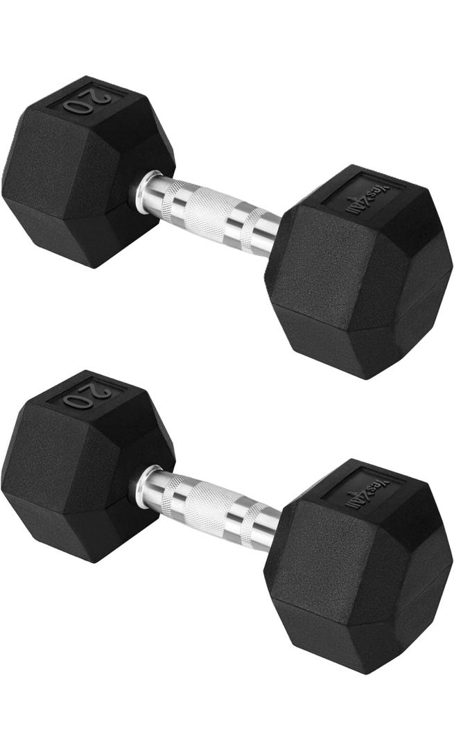 Yes4All Chrome Grip Encased Hex Dumbbells Hand Weights With Anti-Slip (20 Pounds - Pair)