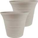 The HC Companies Sedona Round Self-Watering Pot - Lightweight Self Care Planter - Plastic Planter for Herbs & More - Durable Plant Pots for Indoor & Outdoor Plants (19" Cottage Stone, Pack of 2)
