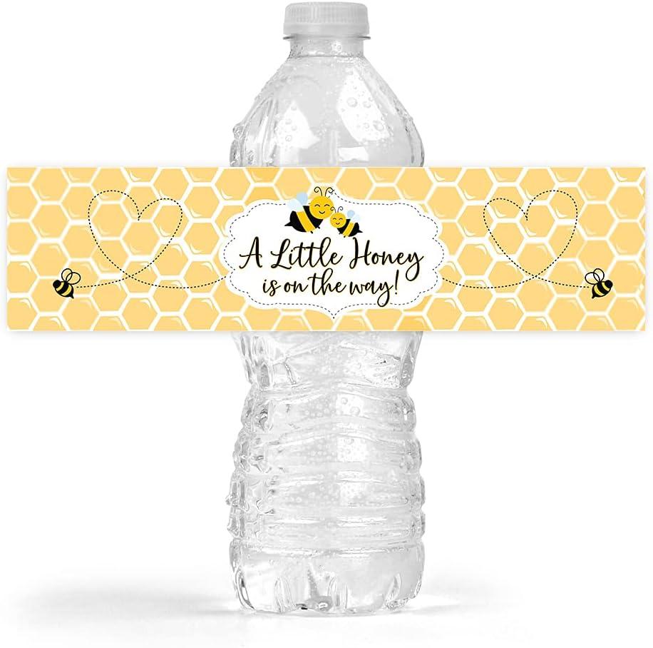 Your Main Event Prints Mom to Bee Baby Shower Bottle Wraps - 25 Yellow Neutral Water Bottle Labels - Perfect Decoration Favors