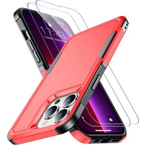 SPIDERCASE Designed for iPhone 13 Pro Case, [10 FT Military Grade Drop Protection] [with 2 pcs Tempered Glass Screen Protector] Cover for iPhone 13 Pro 6.1 inch (Dark Red)