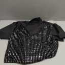 Mens Mesh Sequins See Through 70s Disco Long Sleeve Button Down Shirts (Large, Black Silver-short Sleeve)