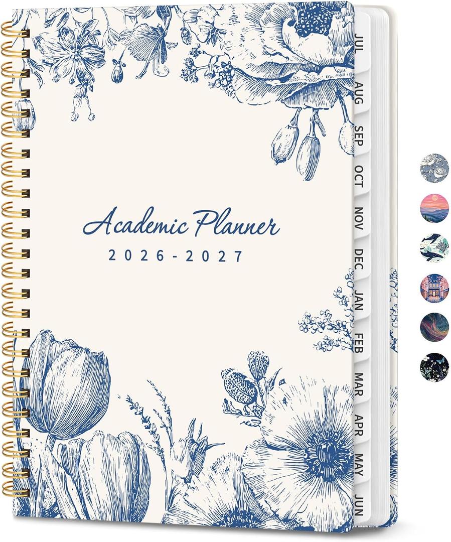 2 x ZOTIA Planner 2026-2027 Weekly & Monthly Calendar Planner Jul 2026-Jun 2027 | Teacher and Student Calendar Agenda Book with Tabs, 6.3" x 8.5", Ideal for School and Office, Floral Planner, Blue Elegance