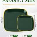 bUCLA 100PCS Green and Gold Plastic Plates - Heavy Duty Square Green Disposable - Include 50 Dinner & 50 Dessert Plates for Party & Christmas