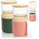 Eorbow 2 Pack Insulated Yogurt Container, 24oz Breakfast On the Go Cup with Plastic Topping Cereal Oatmeal Cup, 2-in-1 Food Storage Jar with Lid and Spoon, Overnight Oats Container for Soup Lunch