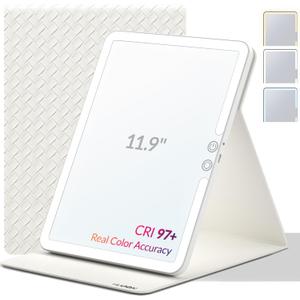 Travel Makeup Mirror with Lights, Portable Lighted Vanity Mirror with 100 LED, Rechargeable, Foldable for Tabletop, 11.9 inches, White