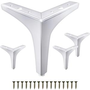 GOSCHE Metal Furniture Legs 6 Inch, Chrome Polished Silver Sofa Legs Set of 4, Modern Style Replacement Triangle Legs for Dresser Chair Bed Cabinet Cupboard DIY Replacement Couch Feet