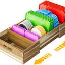 Expandable Lid Organizers Inside Cabinet, Kitchen Cabinet Organizers with 3 Adjustable Dividers, Storage Plastic Lids, Food Container Lid Holder Organizer for Drawer Pantry, Acacia