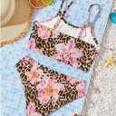 RoseSeek Girls 2 Piece Swimsuit Floral Cheetah Adjustable Straps High Cut Bikini Set Beach Swimwear, 12Y