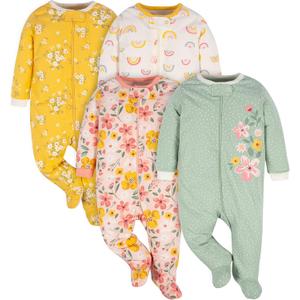 Gerber Baby Girls' 4 Pack Sleep 'N Play Footie (3-6 Months, Golden Floral)