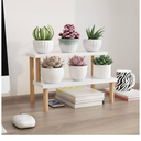 Small Plant Stand Indoor Ladder Shelf Desk, 2 Tiers Desktop Flower Stand Window Sill ,Wood Display Stand for Succulent Cupcake Spice Rack Countertop ( White, 14.2")